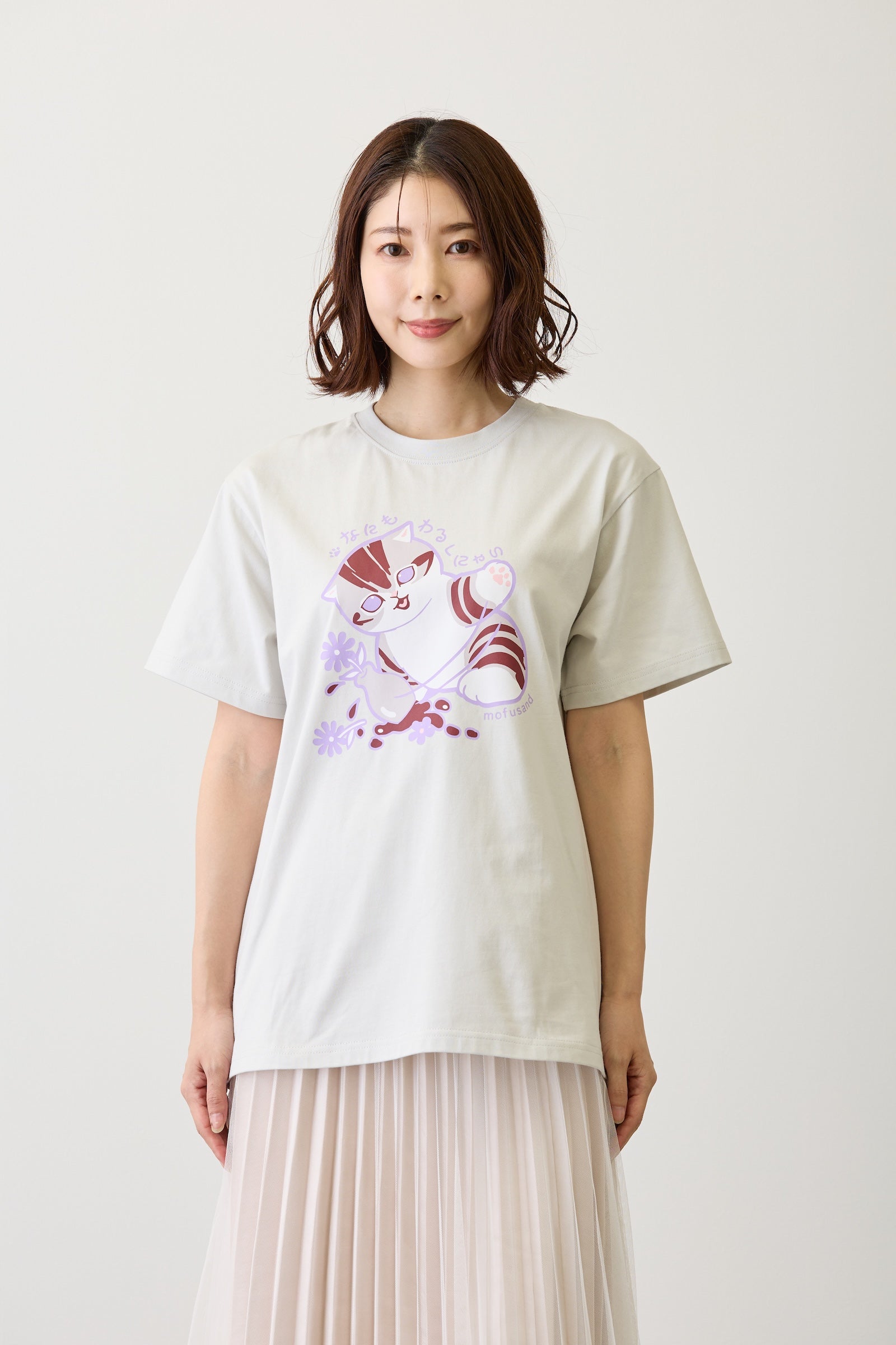 mofusand　Tシャツ　なにもわるくにゃい　花瓶だいすきにゃん　グレー