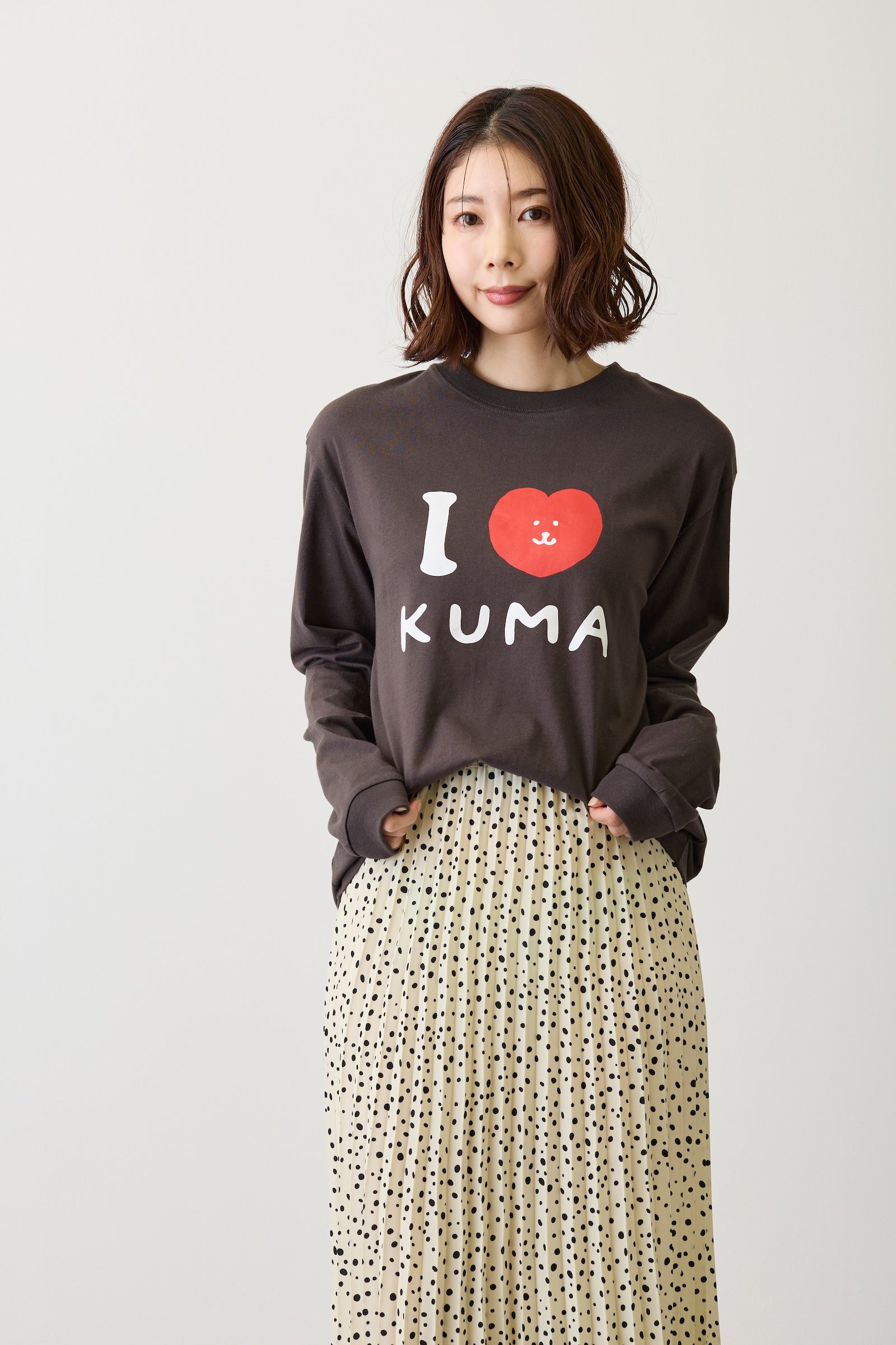 ナガノキャラクターズ　長袖Ｔシャツ　I LOVE KUMA　スミ