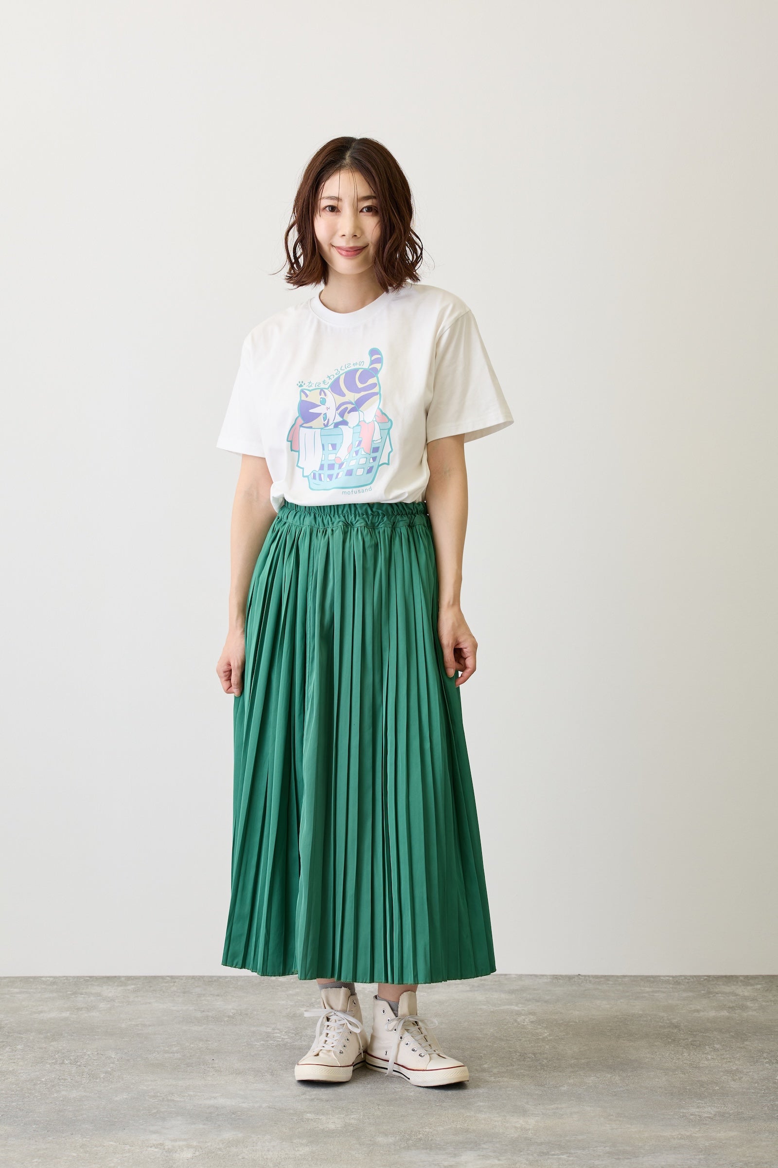 mofusand　Tシャツ　なにもわるくにゃい　洗濯物だいすきにゃん　ホワイト