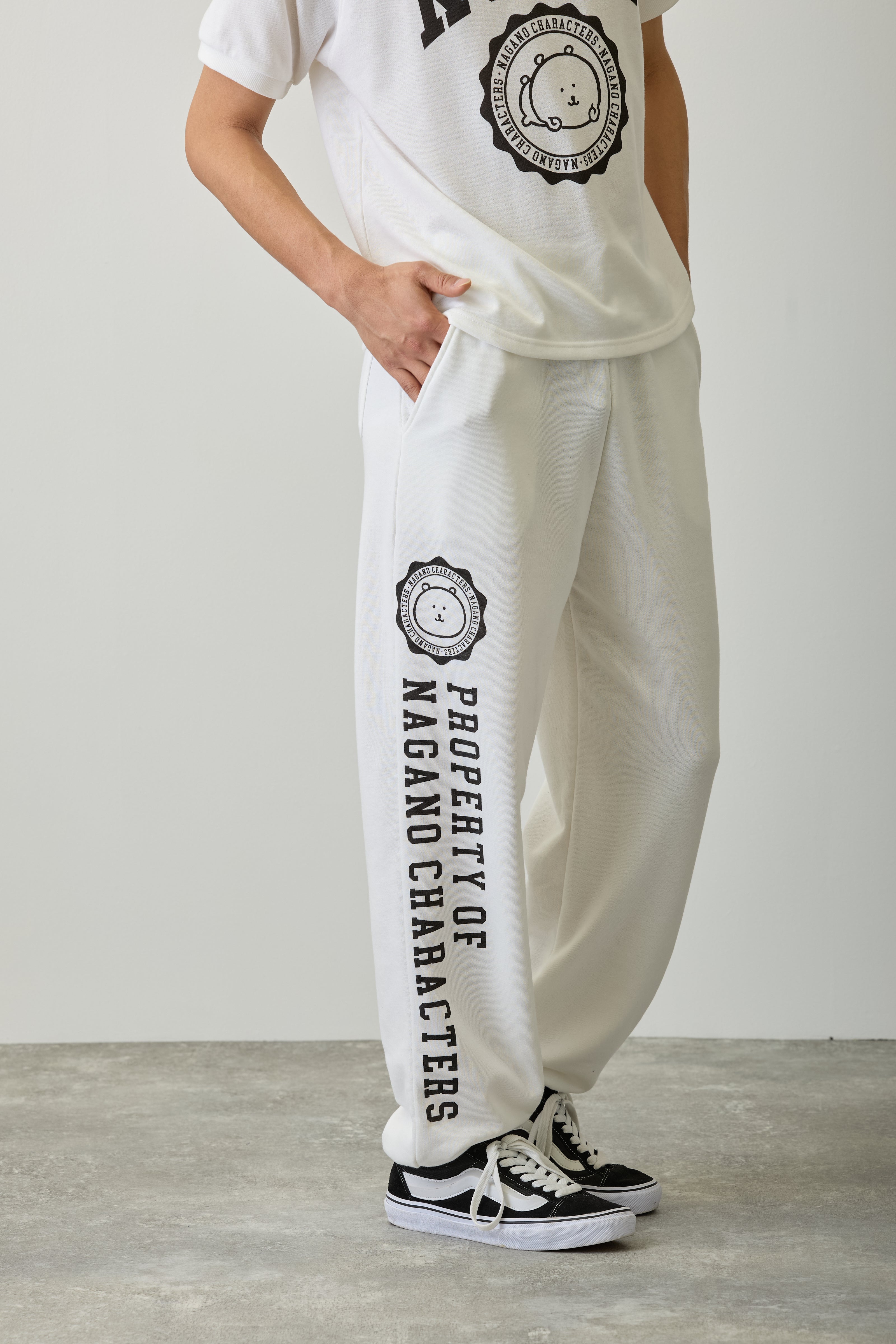 ナガノキャラクターズ スウェットパンツ カレッジ くま ホワイト