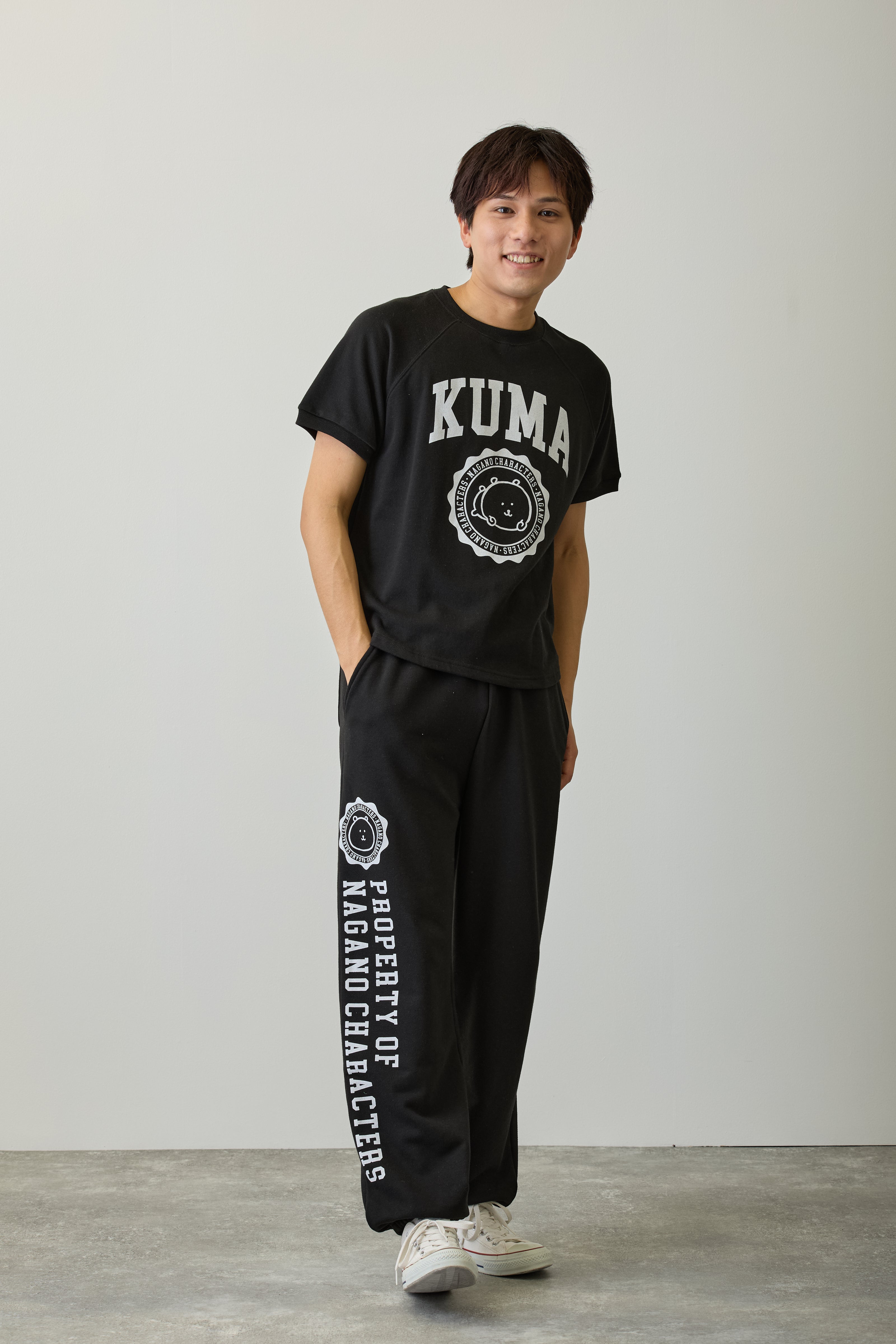 ナガノキャラクターズ スウェットパンツ カレッジ くま ブラック