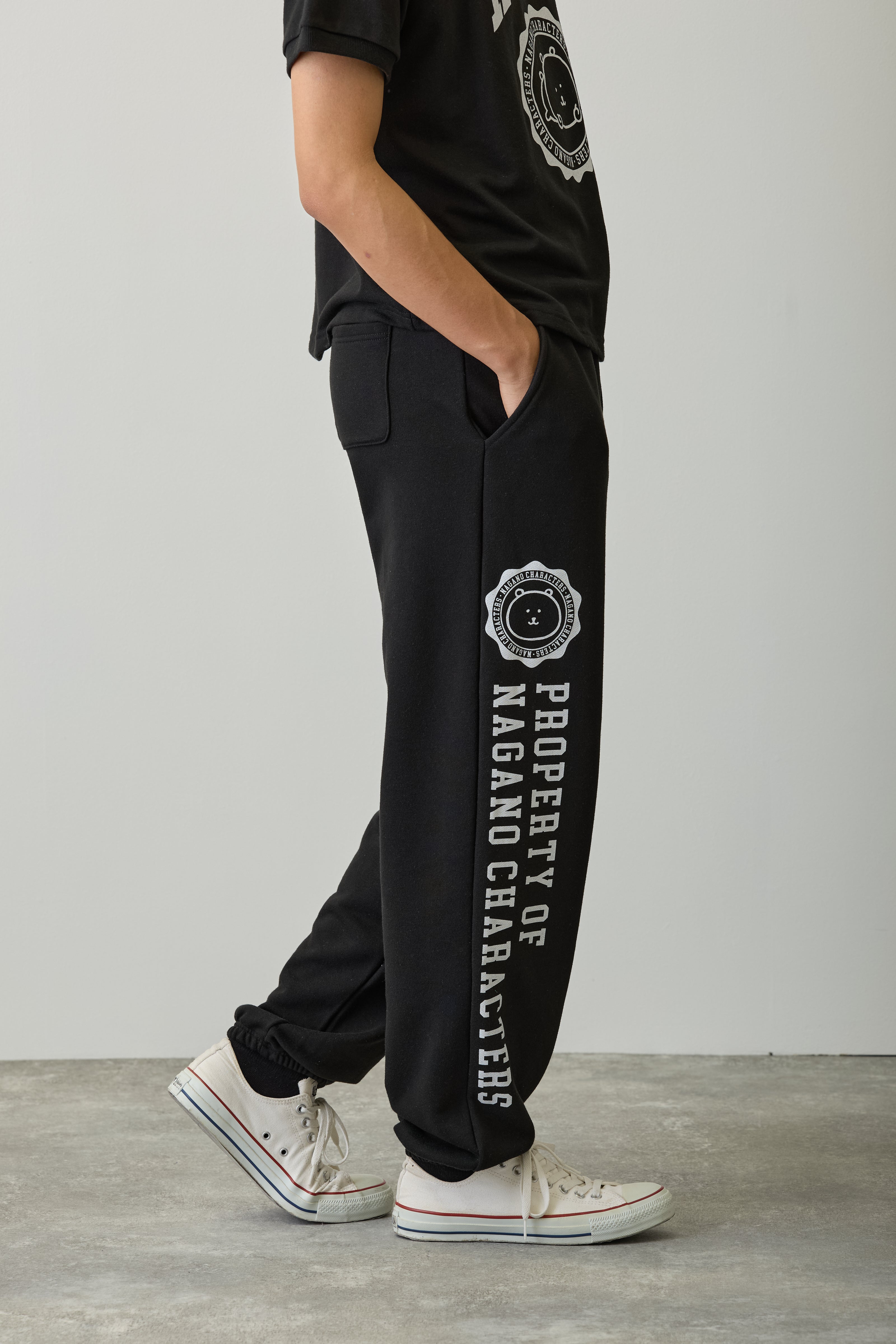 ナガノキャラクターズ スウェットパンツ カレッジ くま ブラック