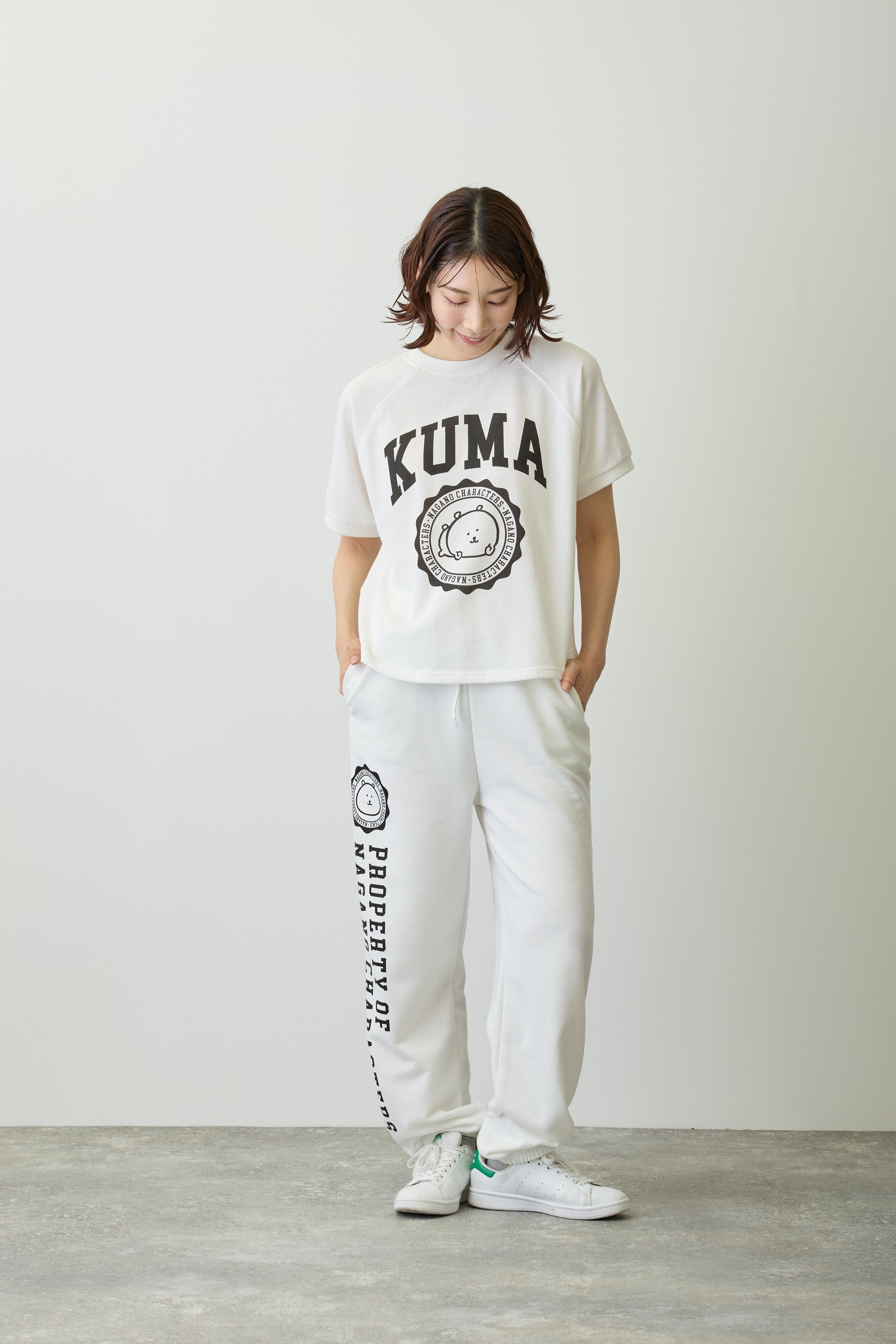 ナガノキャラクターズ スウェットパンツ カレッジ くま ホワイト