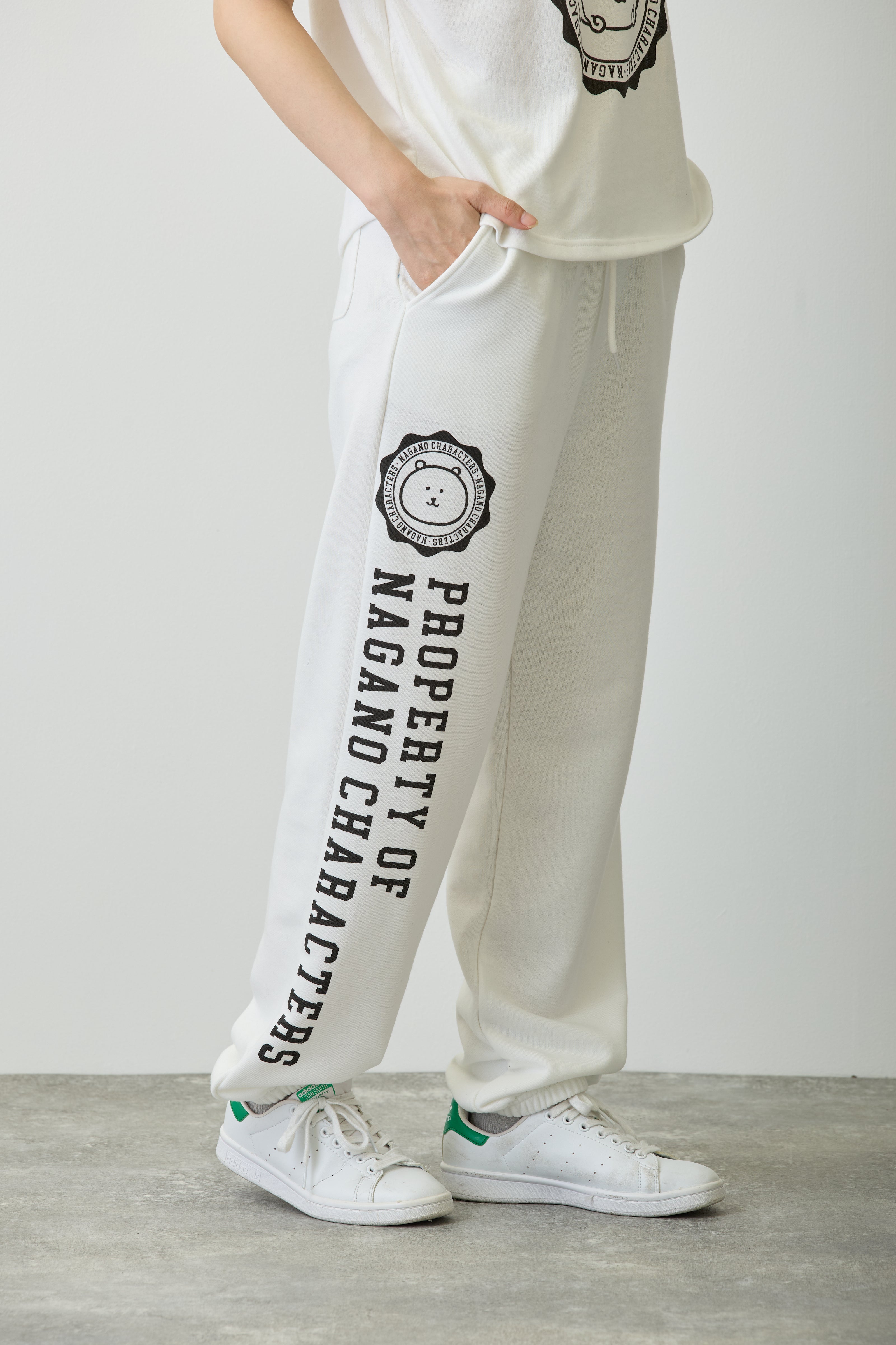 ナガノキャラクターズ スウェットパンツ カレッジ くま ホワイト
