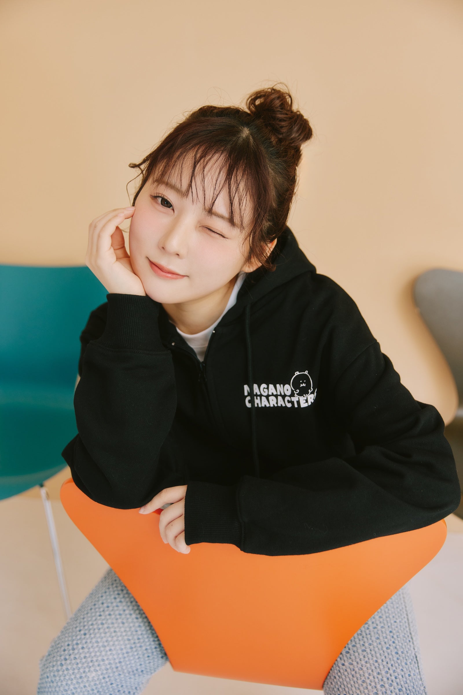 ナガノキャラクターズ ZIPパーカー 集合 ブラック