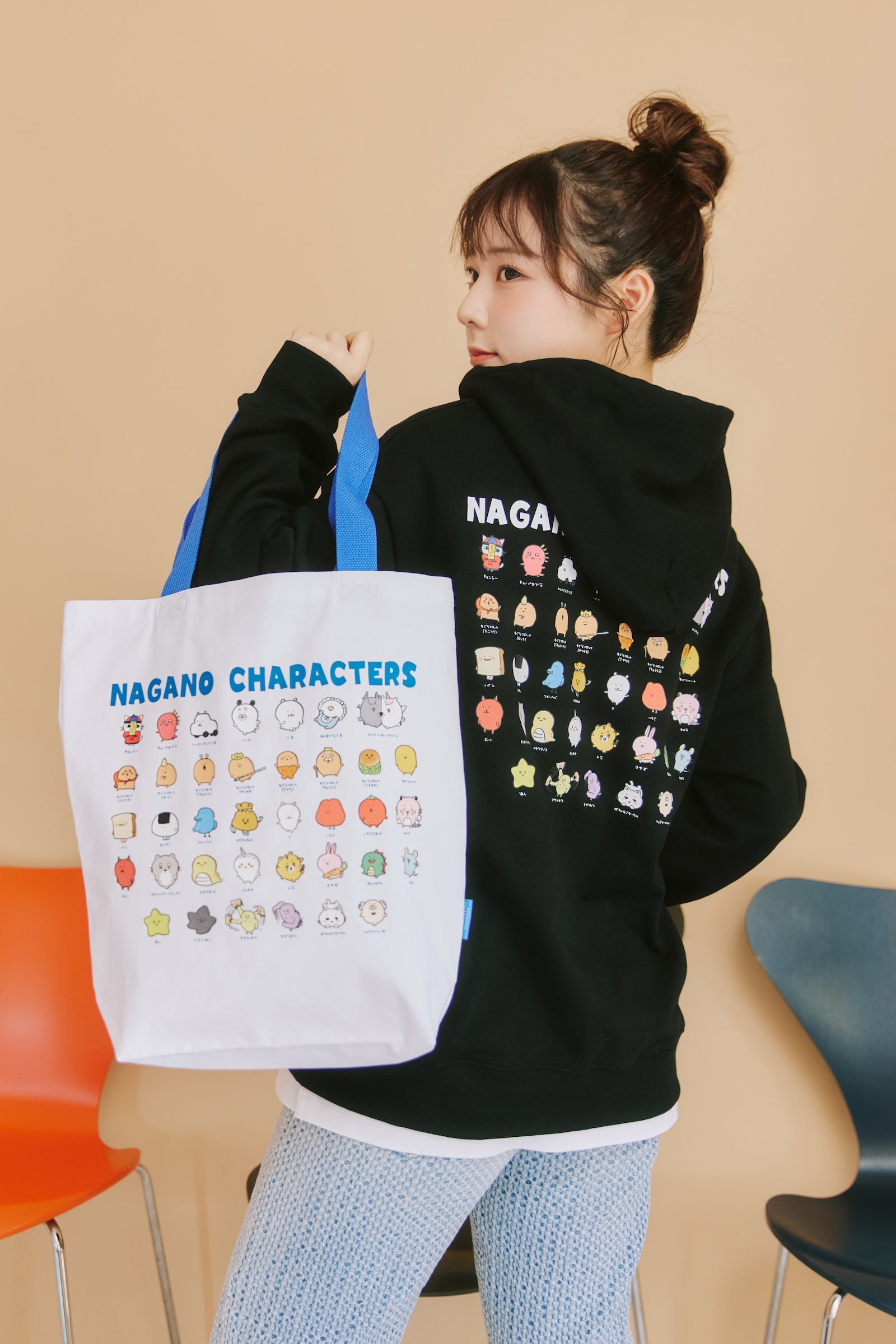 ナガノキャラクターズ ZIPパーカー 集合 ブラック