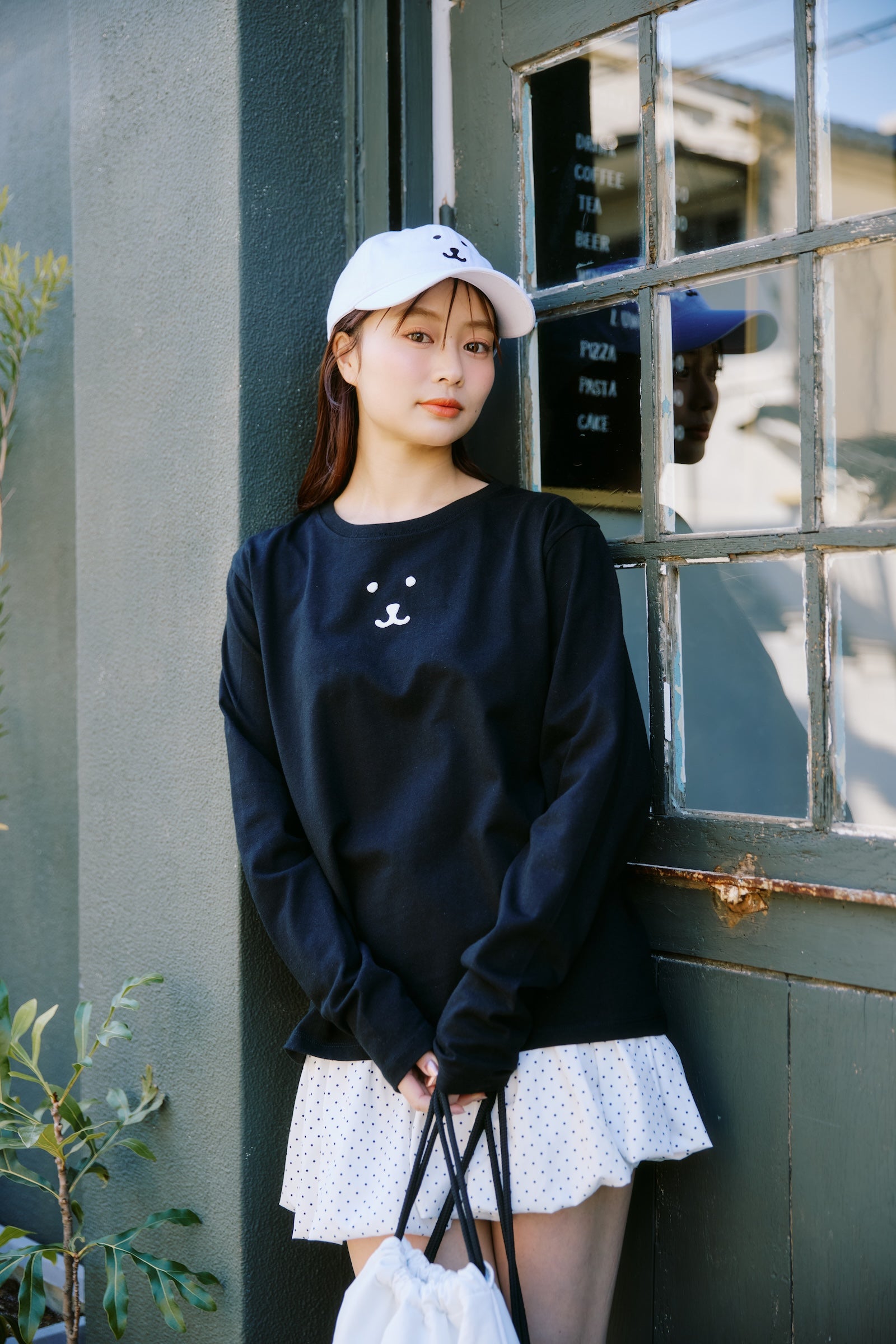 ナガノキャラクターズ 長袖Ｔシャツ モノクロなくま ブラック