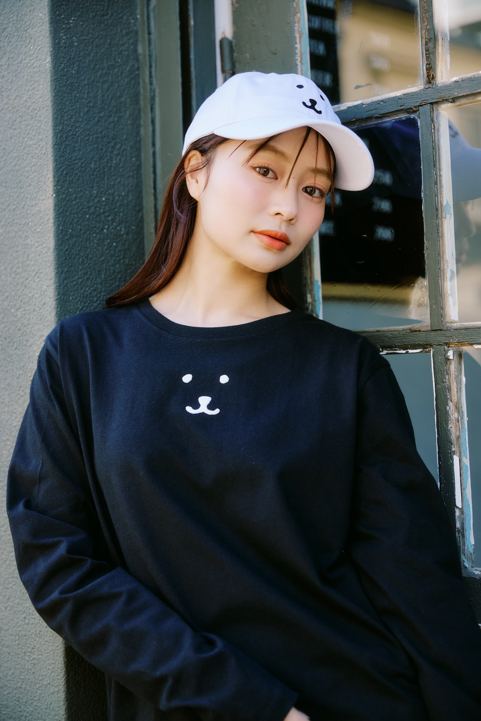 ナガノキャラクターズ 長袖Ｔシャツ モノクロなくま ブラック