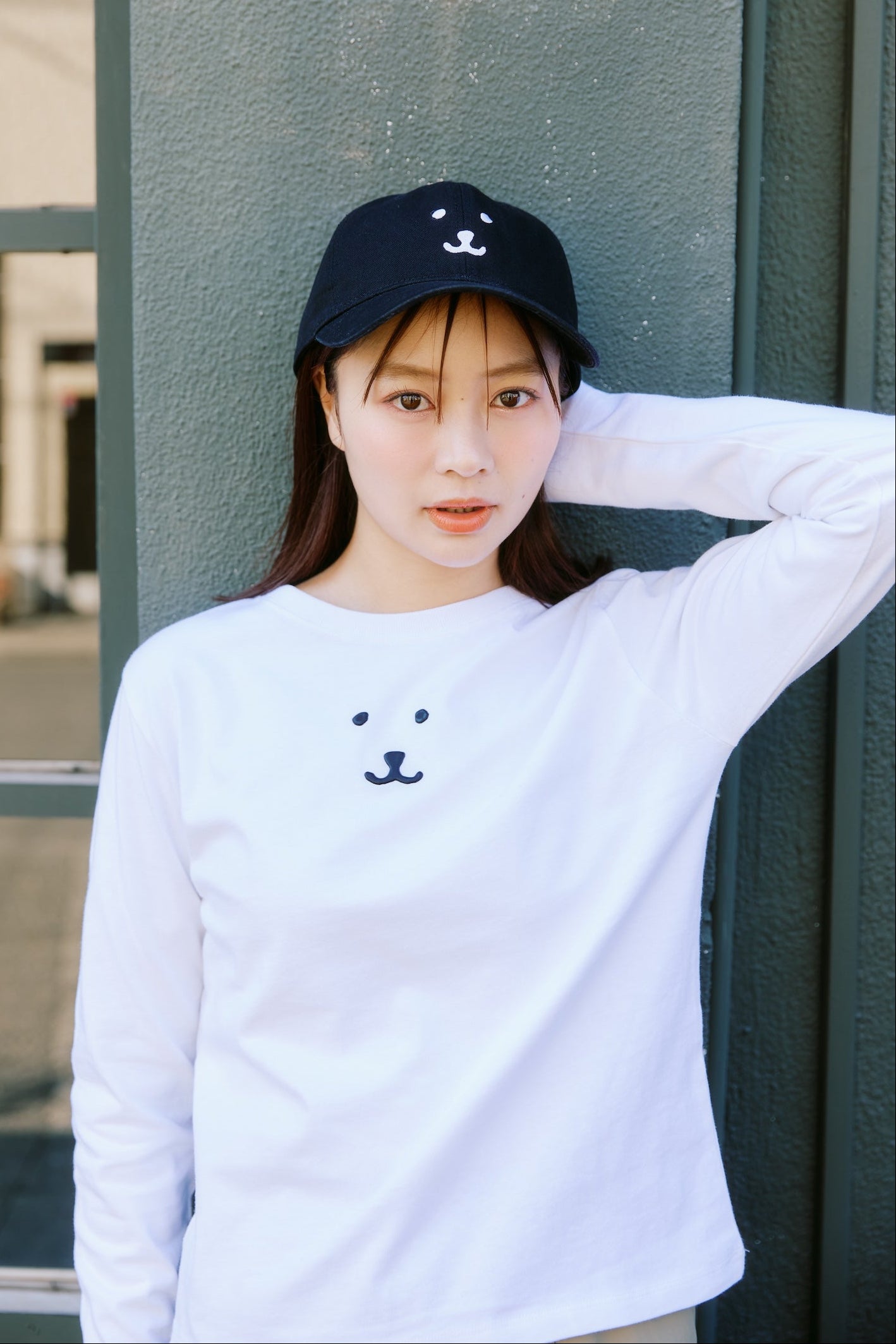 ナガノキャラクターズ 長袖Ｔシャツ モノクロなくま ホワイト