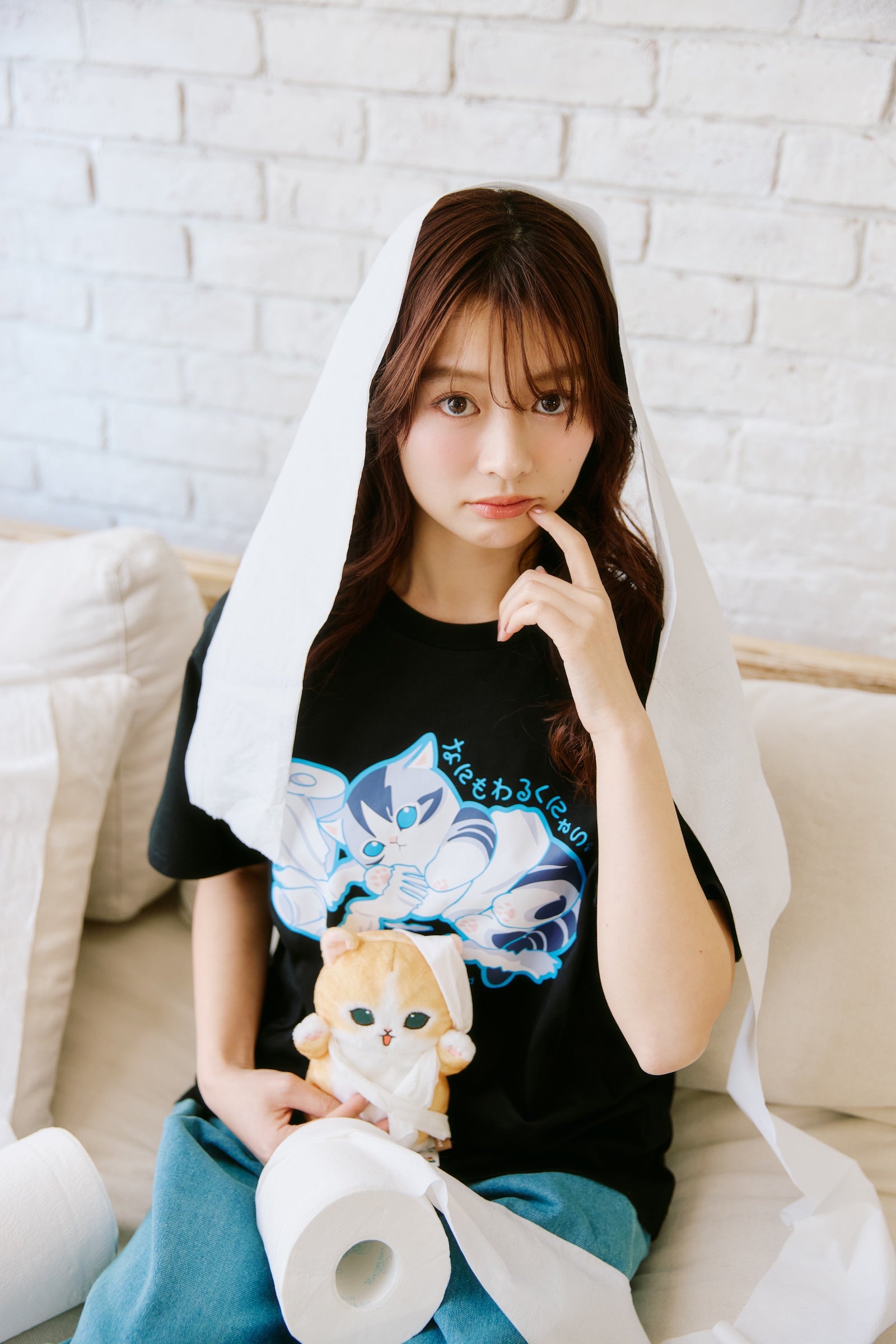 mofusand　Tシャツ　なにもわるくにゃい　トイレットペーパーだいすきにゃん　ブラック