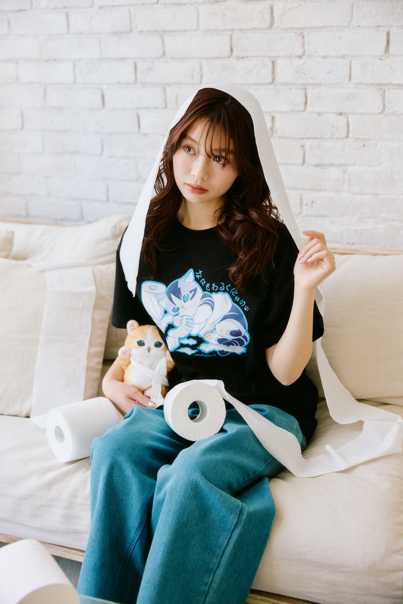 mofusand　Tシャツ　なにもわるくにゃい　トイレットペーパーだいすきにゃん　ブラック