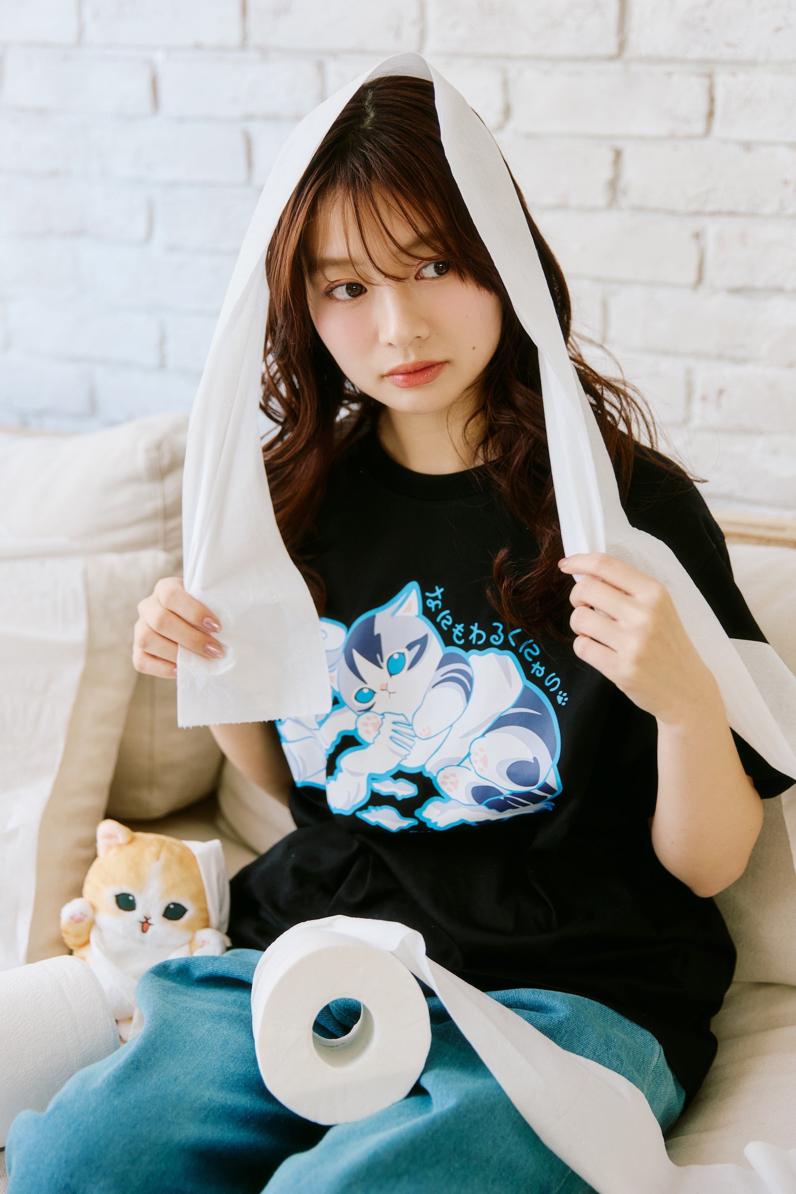 mofusand　Tシャツ　なにもわるくにゃい　トイレットペーパーだいすきにゃん　ブラック