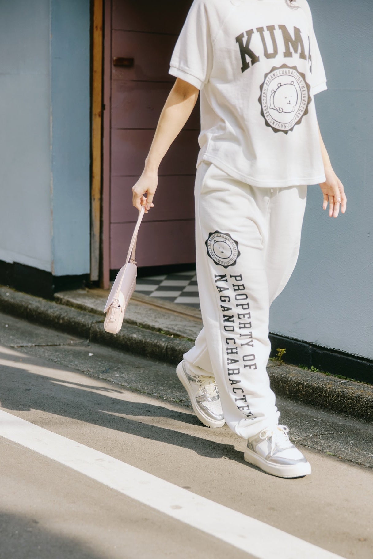 ナガノキャラクターズ スウェットパンツ カレッジ くま ホワイト