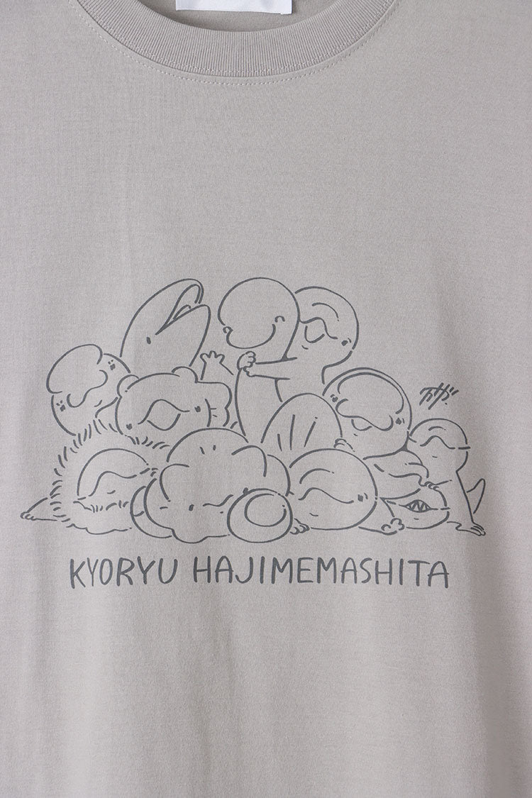 恐竜はじめました Tシャツ 恐竜フレンズ ライトグレー