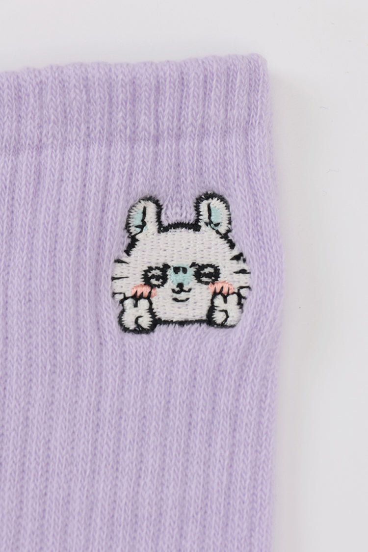 クルーソックス ワンポイント刺繍 モモンガ パープル