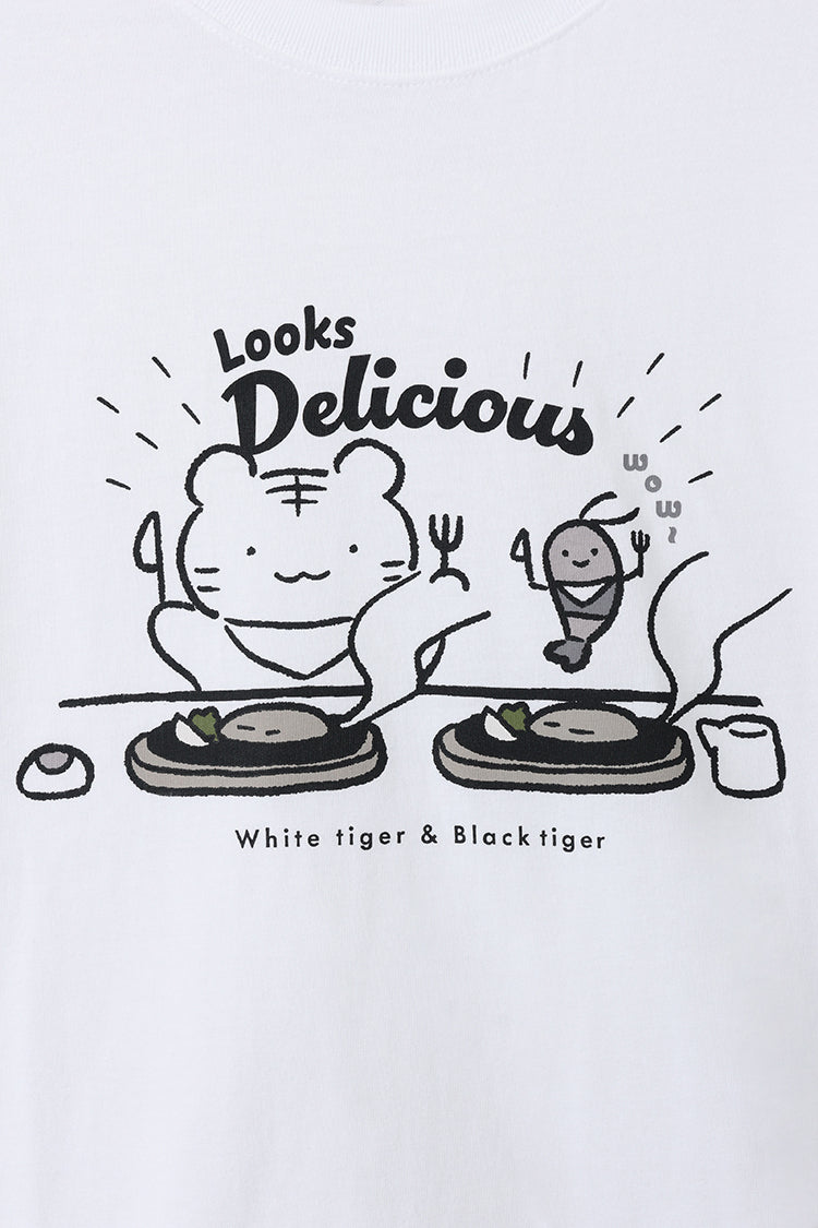 ホワイトタイガーとブラックタイガー Tシャツ Looks Delicious ホワイト