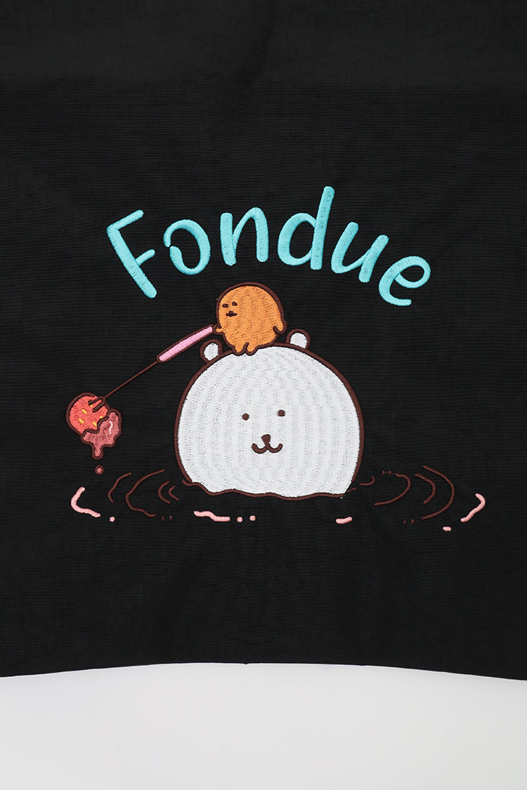 ナガノキャラクターズ 刺繍エコバック fondue ブラック