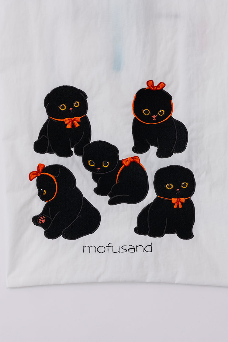 mofusand 刺繍エコバッグ 黒猫 ホワイト