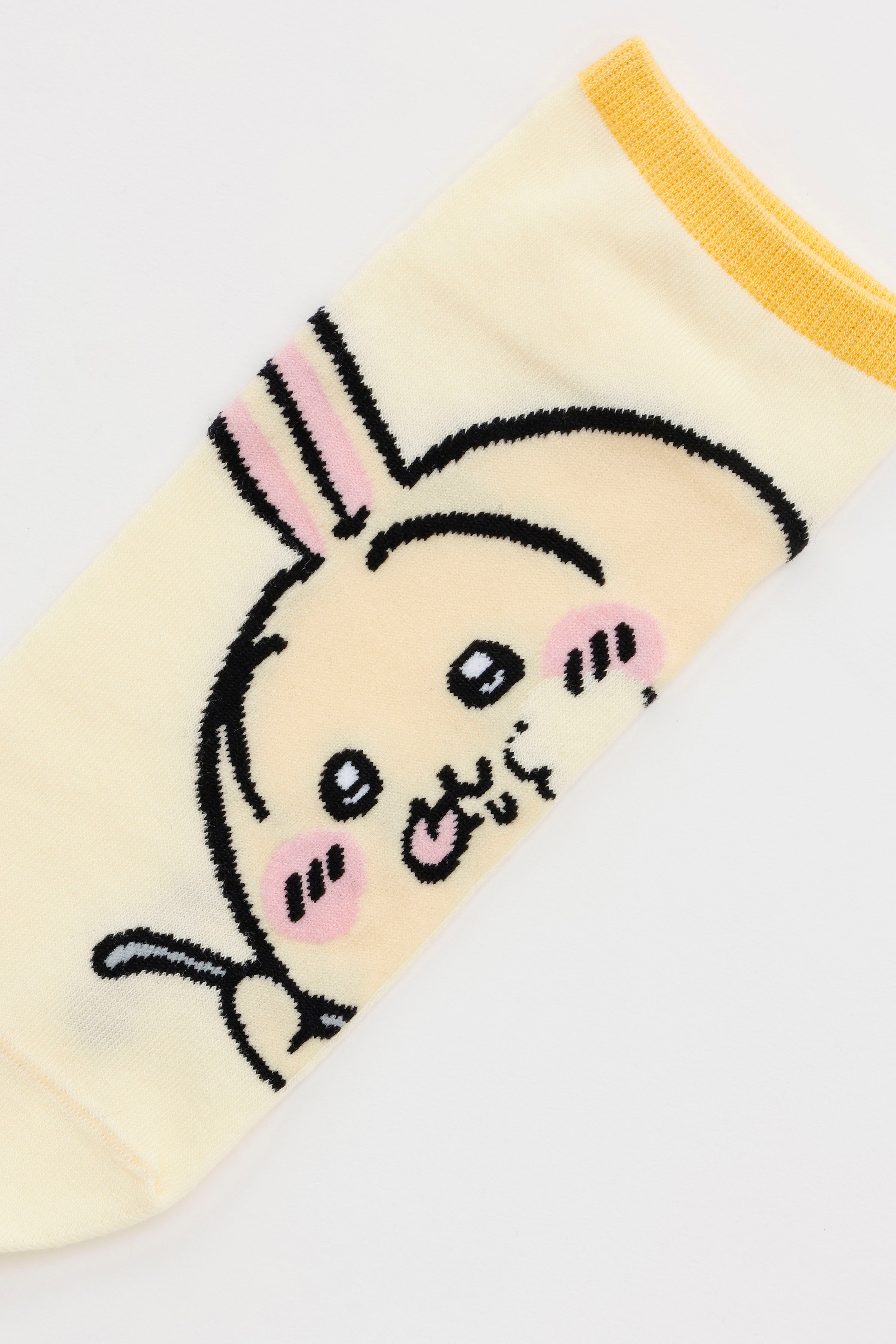ちいかわ クルーソックス うさぎアップ ライトイエロー 23～25cm