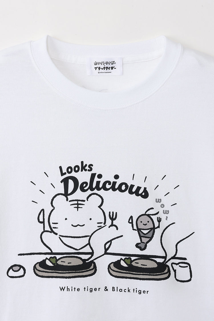 ホワイトタイガーとブラックタイガー Tシャツ Looks Delicious ホワイト