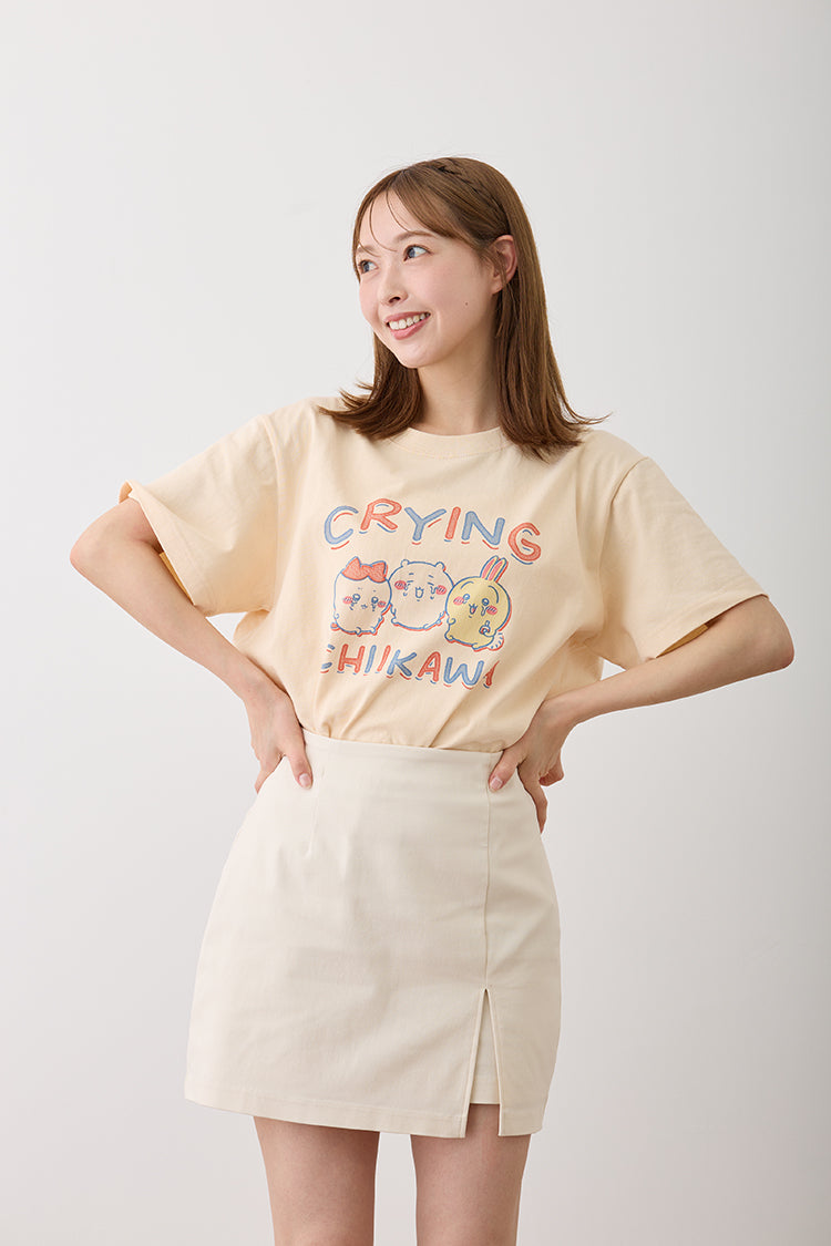 ちいかわ Tシャツ レトロ印刷風 CRYING ナチュラル