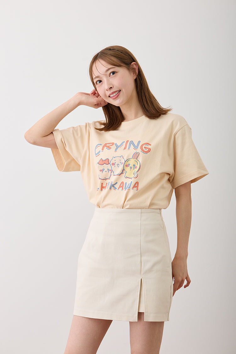 ちいかわ Tシャツ レトロ印刷風 CRYING ナチュラル