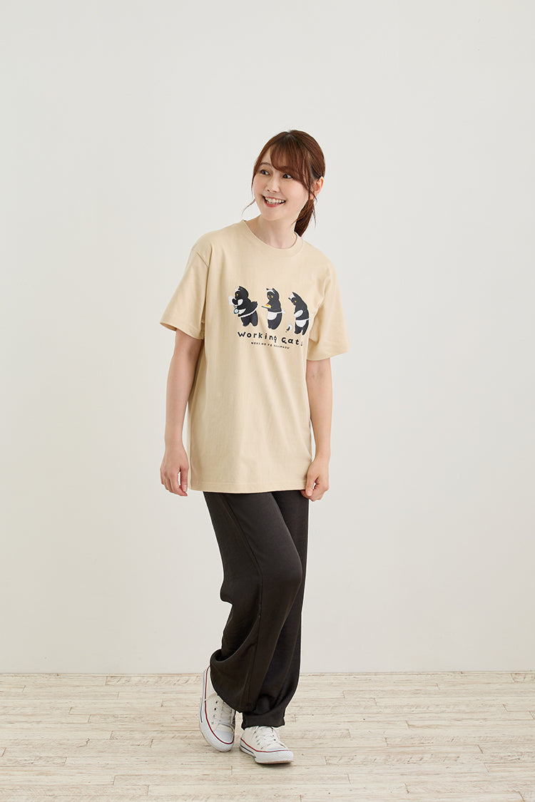 mofusand Tシャツ working cats サンドベージュ