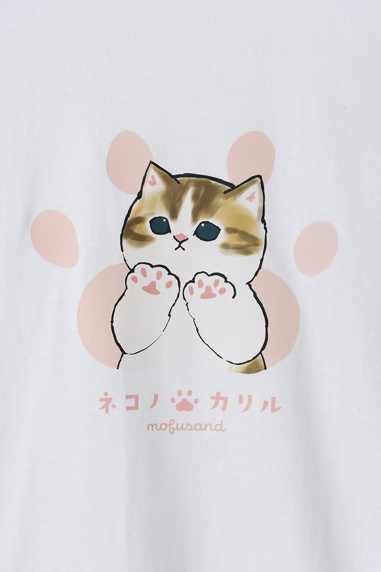 mofusand Tシャツ ネコノテカリル ホワイト