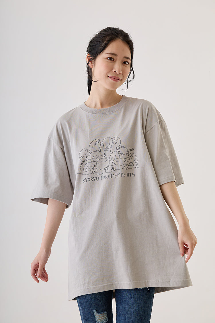 恐竜はじめました Tシャツ 恐竜フレンズ ライトグレー