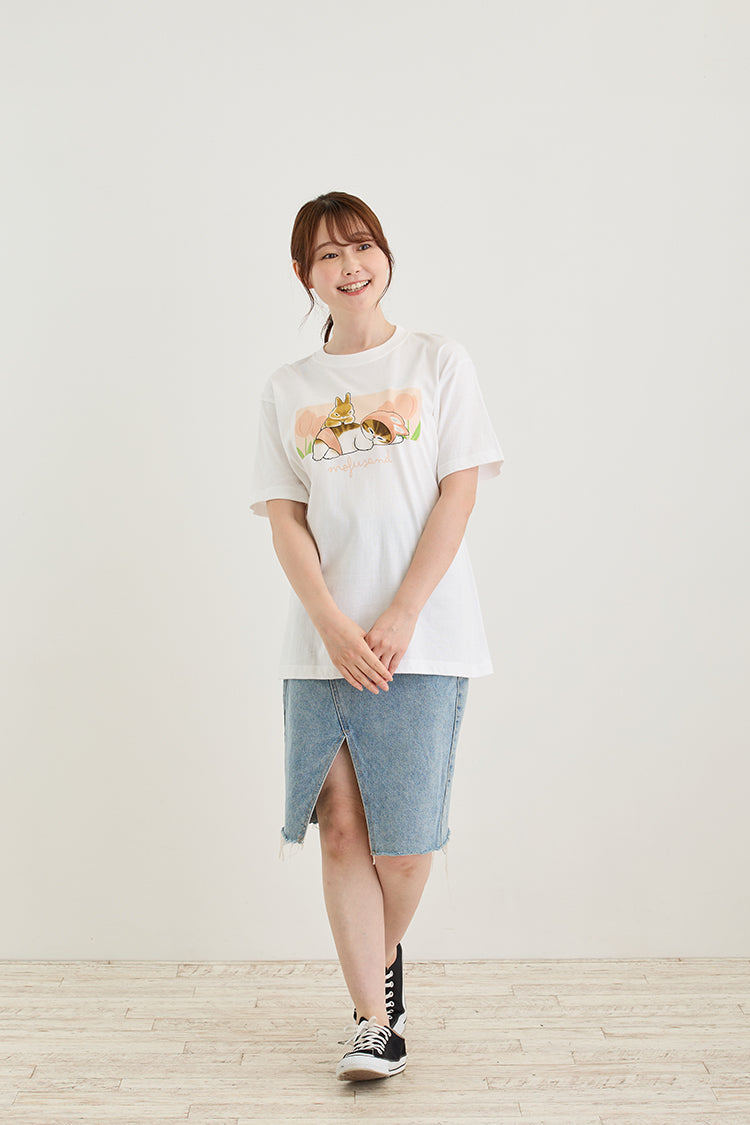 mofusand Tシャツ うさぎとチューリップ ホワイト