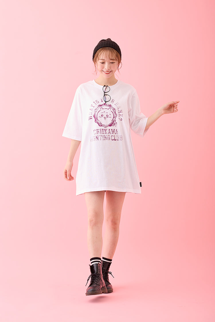 ちいかわ ワンピTシャツ カレッジ風 ちいかわ ホワイト