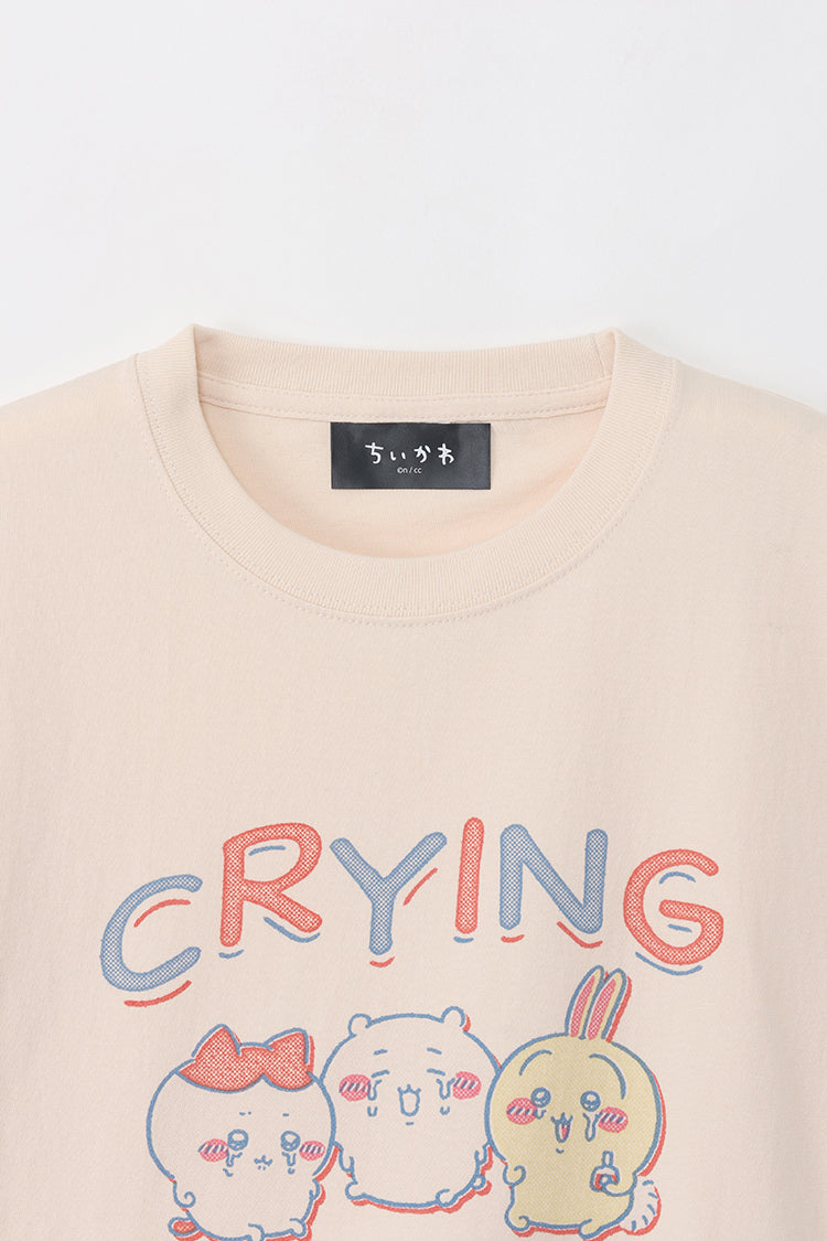 ちいかわ Tシャツ レトロ印刷風 CRYING ナチュラル