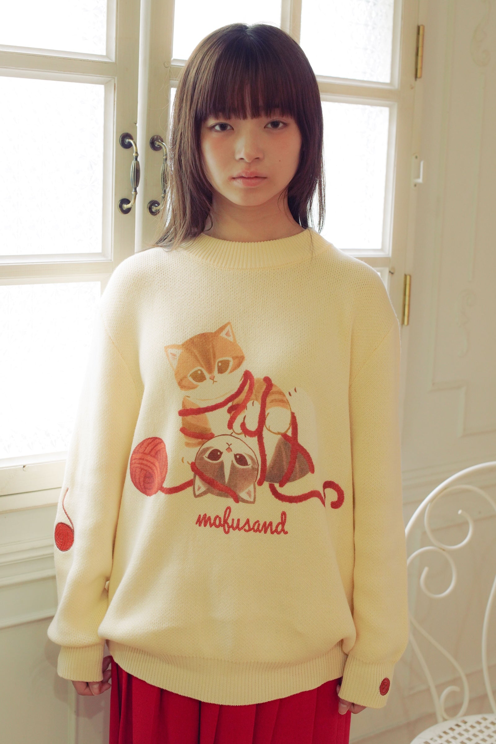 mofusand 毛糸玉 セーター にゃいすコンビ ナチュラル mofusand セーター 毛糸玉 にゃいすコンビ ナチュラル