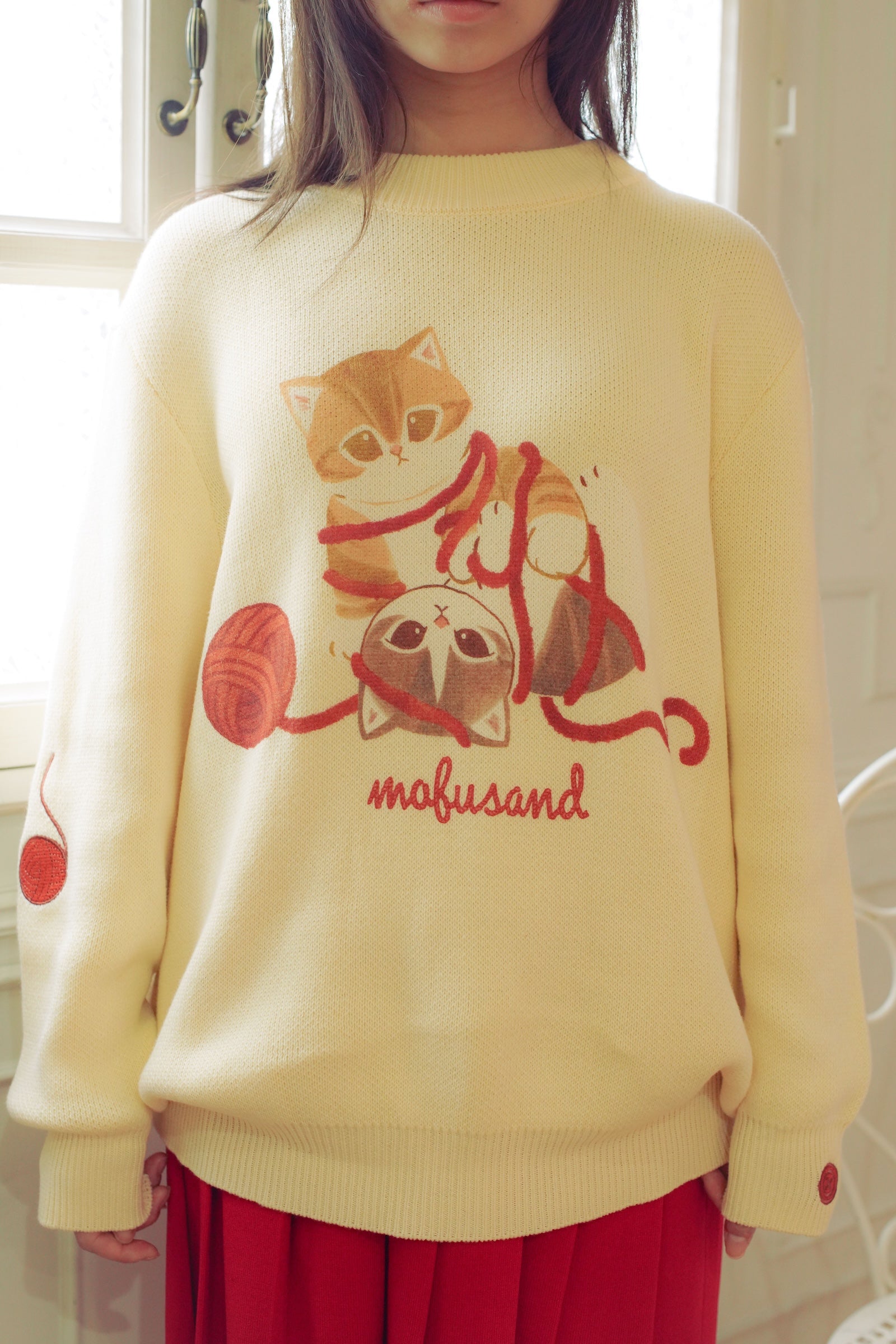 mofusand セーター 毛糸玉 にゃいすコンビ ナチュラル
