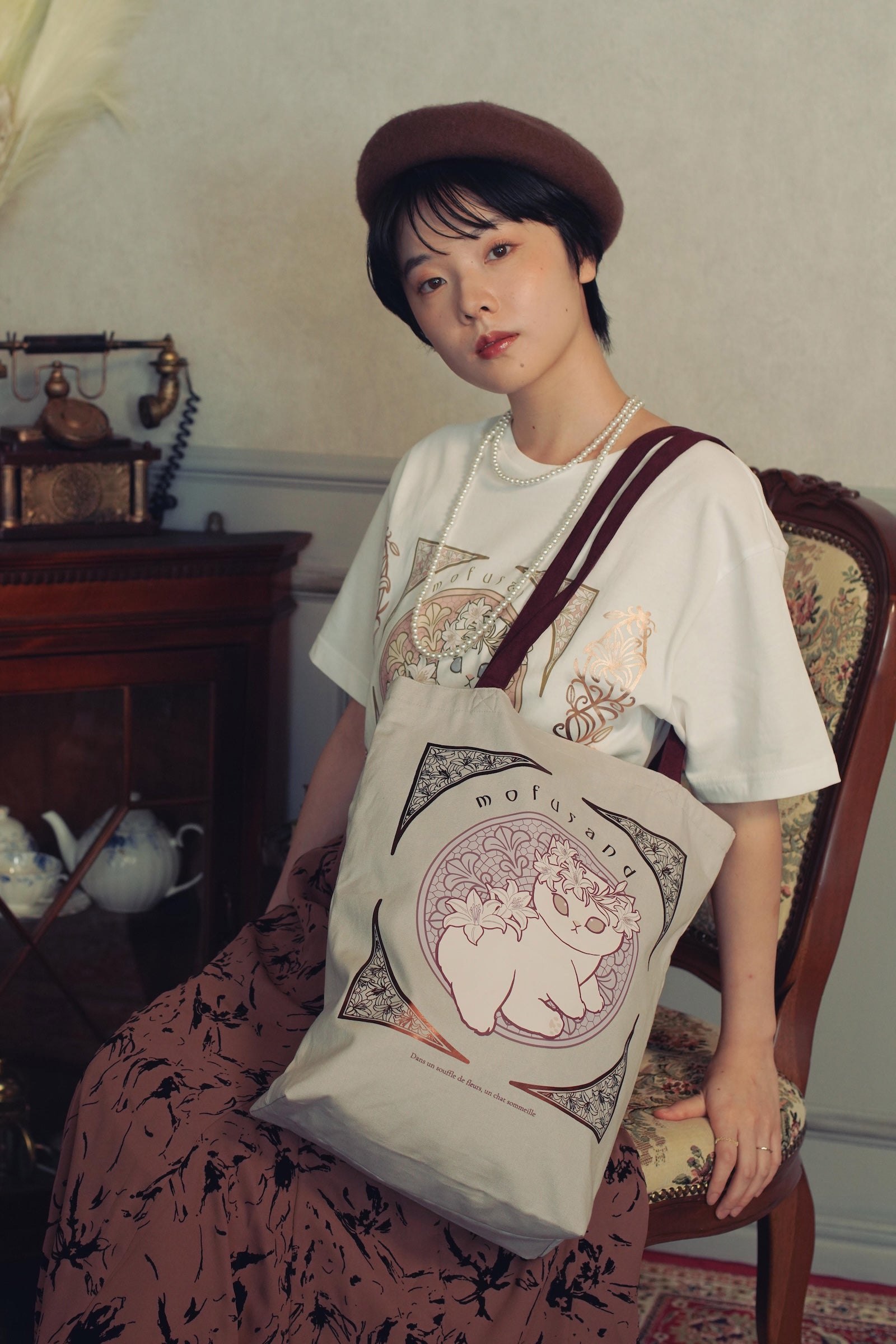 mofusand   トートバッグ アールヌーヴォー風 リリー ダスティピンク