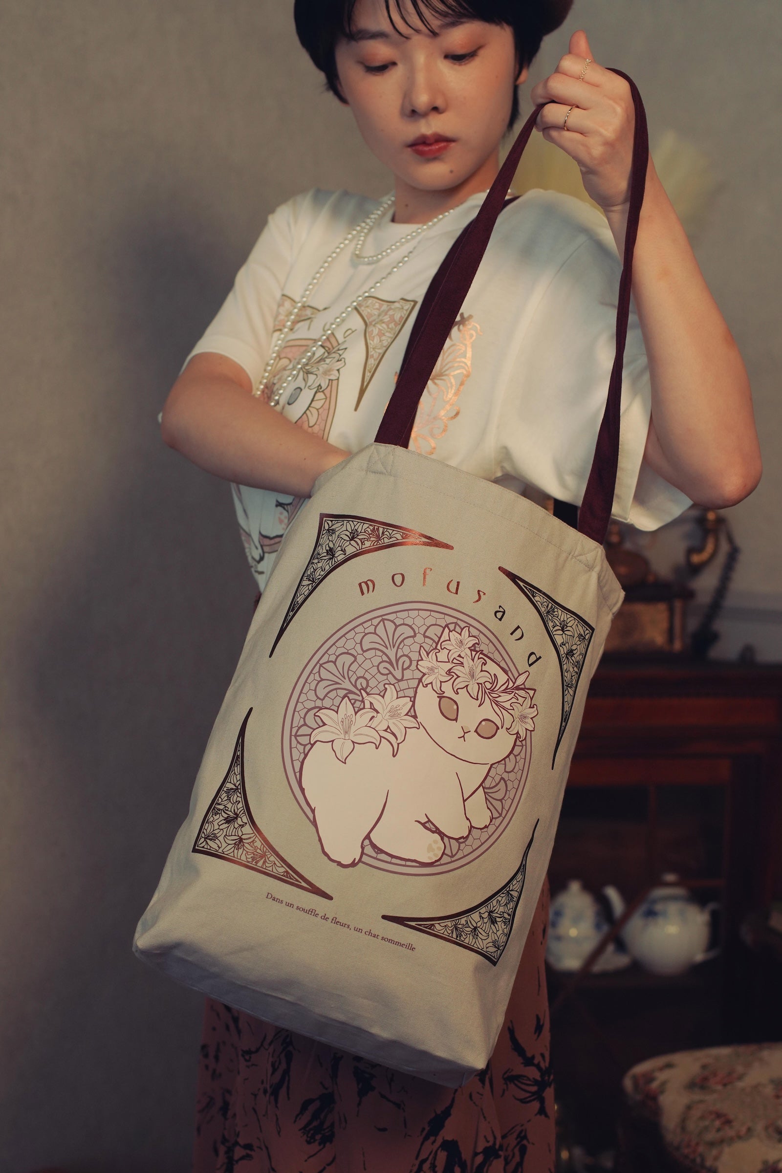 mofusand   トートバッグ アールヌーヴォー風 リリー ダスティピンク