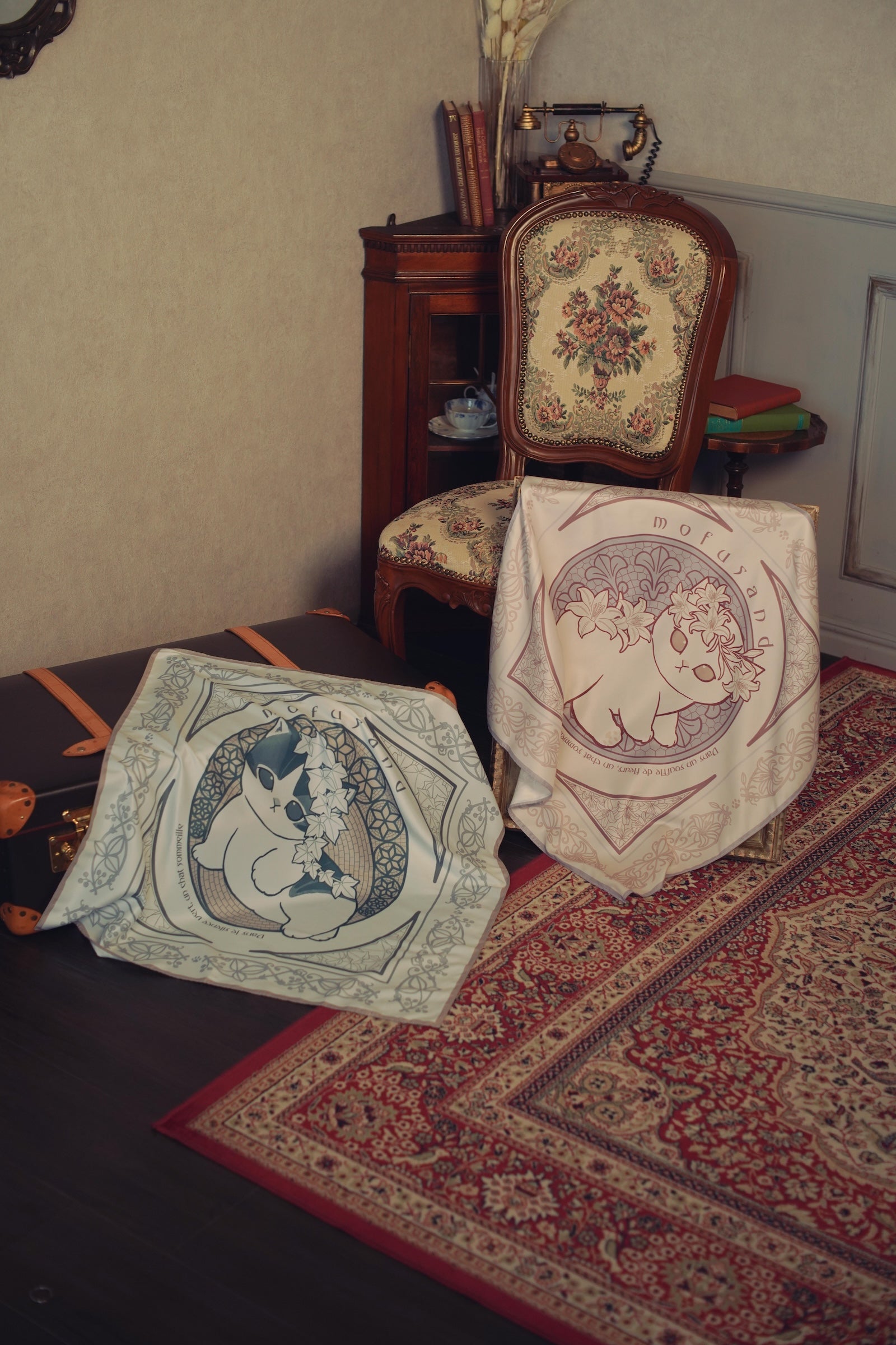 mofusand   スカーフ アールヌーヴォー風 アイビー ブルーグレー