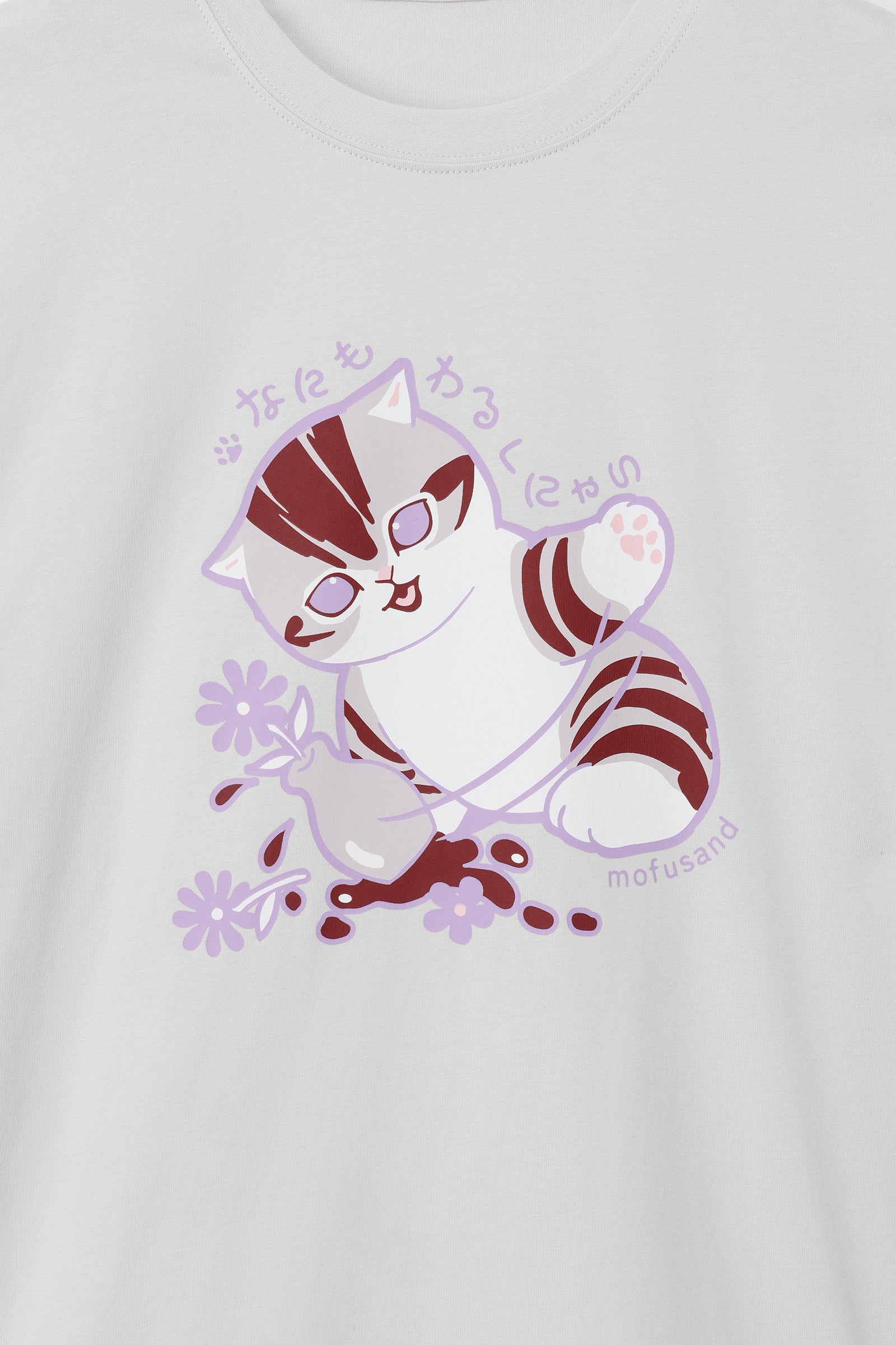 mofusand　Tシャツ　なにもわるくにゃい　花瓶だいすきにゃん　グレー