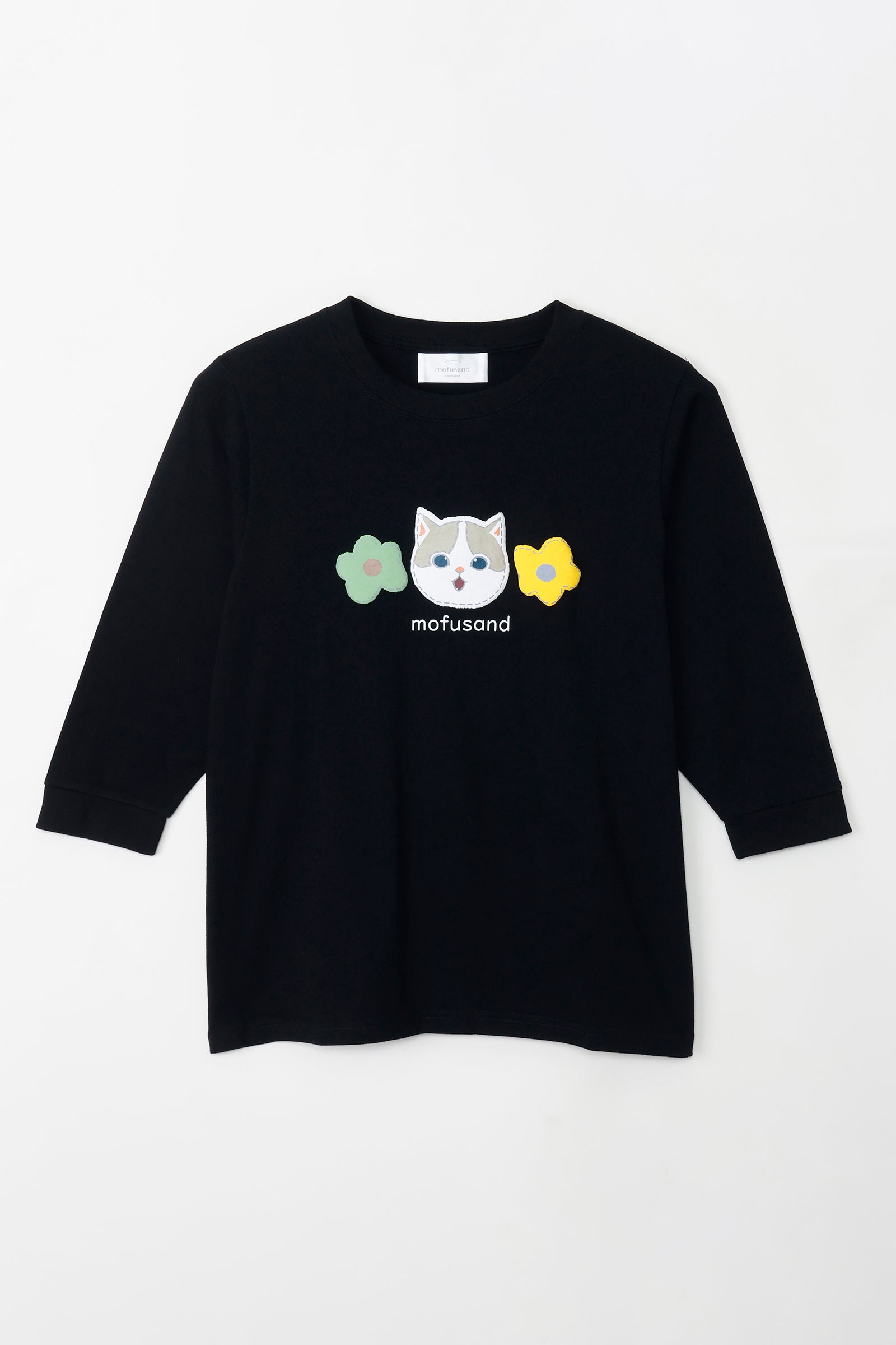 mofusand 7分丈Tシャツ 茶ハチワレ ブラック