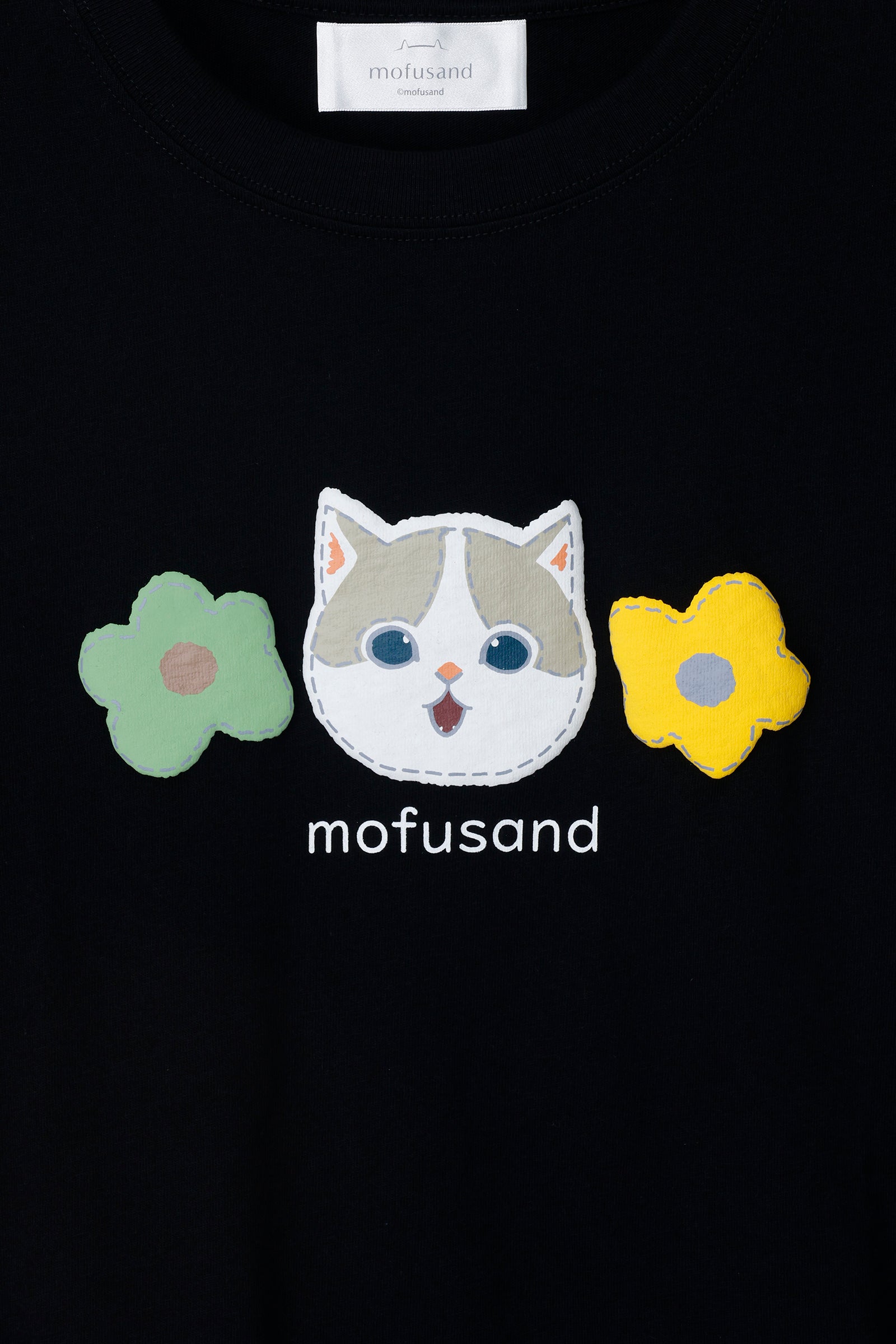 mofusand 7分丈Tシャツ 茶ハチワレ ブラック